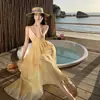 Vestido floral ajustado con tirantes para mujer, vestido de playa para vacaciones de verano junto al mar, falda de pastel de hadas al atardecer, atmósfera