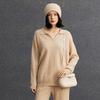 Cachemira Polo de Mujer Cable Moda Casual Elegante Versátil Estilo Lazy Suéter de Cachemira Otoño e Invierno Nueva Capa Base