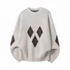 Suéter retro casual holgado estilo japonés Hanlu con cuello redondo para hombre, otoño e invierno, patrón de rombos en bloques de color, jersey cálido