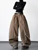 Nuevos Pantalones de Traje para Mujer 2025 Estilo Retro Americano Doble Cintura Caqui Scimitar Casual de Gama Alta Sueltos de Pierna Ancha