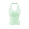 Top de Tirantes Estilo Americano Chica Picante con Diseño Nudo y Almohadillas en el Pecho, Camisola Corta Ajustada al Cuerpo con Cuello Halter y Escote Profundo en la Espalda