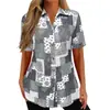 2025 Ropa Nueva para Mujer de Comercio Exterior Transfronterizo Europeo y Americano Cárdigan con Solapa Camiseta Casual Holgada con Dobladillo Curvo Estampada para Mujer