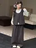 Conjunto de outono para meninas 2026 novo estiloso 9 peças de roupa infantil para crianças maiores primavera e outono colete camiseta de manga comprida conjunto de três peças