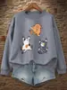 Suéter Pulôver Feminino Estampado Três Gatos Subindo e Fugindo Gola Redonda Sweatshirts Millennial Bug Roupas Largas de Outono