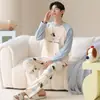 Pijamas de Algodón al por Mayor con Almohadillas en el Pecho para Parejas, Conjunto de Dos Piezas de Ropa de Casa de Dibujos Animados para Primavera y Otoño para Mujer, Una Pieza Envío Directo