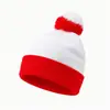 Chapéu de Tricô com Pom-pom Decoração Chapéu de Natal Pom-pom Blocos de Cor Listras Chapéu Vermelho e Branco Em Estoque Chapéu de Natal Chapéu de Halloween