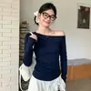 Camiseta Sexy Estilo Coreano para Mujer, Ajustada, de un Hombro, Manga Larga, Diseño Nuevo de Otoño, Ceñida a la Cintura, Adelgazante, Top con Temperamento