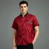 Roupa de Trabalho de Chef Manga Curta Masculina Verão Respirável Restaurante Cozinha Cantina Restaurante Palavra Bordada Roupa de Cozinha Manga Longa