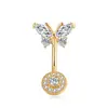Moda de Venta Caliente Transfronteriza de Comercio Electrónico Europeo y Americano, Anillo para Ombligo de Corazón Redondo y Mariposa con Incrustaciones de Zirconia Dorada, Anillo para Ombligo