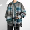 Cardigan Suéter Tie-Dye Color-Blocking Estilo Japonês Outono 2025 Novo Botão Tricô Casual Retro Jaqueta