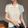 Top de Verano Ultra Delgado Ligeramente Transparente de Punto de Lyocell con Mangas Cortas Volantes Cuello Polo Corte Holgado Sin Mangas Estilo Coreano para Mujer