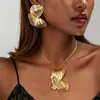 Collar con colgante de tres piezas tamaño grande diseño de pétalo cepillado aretes conjunto de joyería para mujer diario elegante versátil