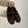 Sapatos Mary Jane Planos Confortáveis Versáteis Estilo Coreano para Mulheres com Fechos de Velcro, Bico Redondo Baixo, Design Simples