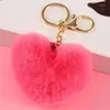 Llavero de Bola de Peluche Arcoíris Llavero con Borla en Forma de Corazón Grande para Mujeres Colgante para Coche Bolso Joyería de Moda