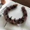 Faixa de Cabelo Peluda Dentada Estampa de Leopardo Retrô para Outono e Inverno para Mulheres, Presilha Antiderrapante para Lavar o Rosto, Novo Adereço de Cabeça Versátil de Crânio Alto