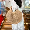 Bolso redondo de paja para vacaciones transfronterizas junto al mar, bolso de mano tejido con borlas vintage para mujer, bolso grande suave para la playa/viaje