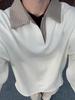 Camiseta de Manga Larga Loka con Cuello Polo de Empalme Houndstooth Coreano Anti-Arrugas Air Layer Estilo Old Money Cleanfit Algodón