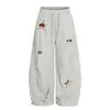 Pantalones Casuales con Bordado de Cachorro Estrella y Dobladillo Curvo para Hombres y Mujeres, Estilo Perezoso Bf Holgado de Otoño e Invierno 2025, Pantalones de Pierna Ancha Largos hasta el Suelo