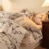 Conjunto de cama de quatro peças em algodão puro escovado para outono e inverno, capa de edredom espessa 100% algodão, lençol de cima, lençol com elástico, roupa de cama de alta qualidade para quarto principal