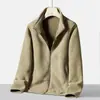 Chaqueta Exterior para Hombre Transfronteriza Engrosada con Felpa, Cortavientos, Cálida, Cuello Alto, Color Sólido, Forro Polar Casual