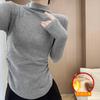 2025 Nuevo Otoño Temprano Gris Cuello Alto Medio Manga Larga Camisa Básica para Mujer con Dobladillo Asimétrico y Top Interior Plisado Tendencia