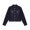 Chaqueta de mezclilla de alta gama deconstruida con cuello alto retro americano para hombres y mujeres, chaqueta de trabajo ajustada para otoño 2026
