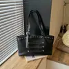 2026 Nova Bolsa Simples de Jeans Lavado de Grande Capacidade Bolsa de Ombro Vintage Desgastada com Rebites Bolsa de Ombro para o Trabalho