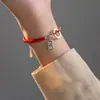Pulsera de Plata de Ley S925 Estilo Chino Hebilla de Paz para Pareja Placa con Palabra para Mujer Pulsera de Cuentas DIY Joyería Pulsera Tejida a Mano C0807
