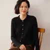 Suéter de Caxemira Novo Outono e Inverno Feminino Listrado Gola Polo Tricotado Cardigan Elegante Jaqueta Suéter de Lã Top