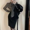 Conjunto de Chaqueta Negra Ceñida a la Cintura + Falda de Un Solo Paso para Mujer, Nuevo Conjunto de Dos Piezas Retro Moda Primavera y Otoño 2026