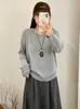 Suéter feminino gola redonda plus size, blusa básica para mulheres, outono e inverno 2026, top de malha de corte solto para mulheres plus size