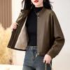 2025 Elegante Chaqueta de Cuero con Cuello Alto Chaqueta Forrada de Lana Pequeña Moda Chaqueta de Motociclista Chaqueta de Cuero Engrosada