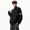 Suéter listrado color-block com zíper parcial e gola alta, estilo old money, unissex, modelagem solta, casual, malha plus size para outono e inverno