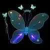 Asas de Borboleta conjunto de quatro peças fantasia de performance para menina adereços de performance asas de elfo anjo luminosas de camada dupla atacado