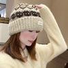 Chapéu de Tricô Jacquard Escandinavo Feminino Outono e Inverno Etiqueta de Tecido Estilo Fair Isle Retrô Atmosfera Coreana Chapéu Quente para Frio Chapéu de Lã
