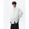 Nova camisa jacquard estilo chinês de manga longa para homens, adequada para primavera e outono, corte solto, tamanho grande, com botões metálicos e colarinho entalhado, uma opção de sobreposição casual