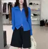 Cárdigan de punto acanalado azul Klein con cremallera para mujer, Abrigo suéter grueso de punto para otoño e invierno, Top suave y mullido