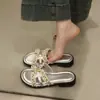 Sandalias de Perlas Estilo Hada sin Cierre para Mujer, Moda Nueva Primavera Verano 2026 Ropa de Exterior, Suela Suave Antideslizante, Sandalias de Playa con Tacón Grueso