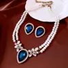 Aretes y Collar Usados Wind Vintage de Plata con Aguja de Diamante Incrustado Perla Forma de Gota Cadena para Clavícula Joyería de Lujo Ligero