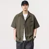 Camisa de Manga Corta de Lyocell para Hombre de 108g, Estilo Delgado de Verano, Camisa Holgada de Talla Grande Retro Americana, Chaqueta Cardigan Casual