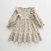Roupa Infantil Coreana Vestido Doce de Menina com Babados Vestido Princesa 2026 Primavera Floral Gola Redonda Manga Longa Vestido Infantil