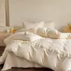 Juego de ropa de cama de princesa color crema estilo francés, nueva colección 2026, incluye sábana bajera, colcha y funda de edredón, hecho de algodón lavado