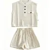 Conjunto versátil de lino para bebé de verano, chaleco fino sin mangas y shorts para niños, atuendo de dos piezas cómodo y bonito