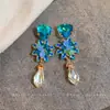Pendientes de Botón Flor de Pedrería Super Brillante Gota de Agua Moda de Alta Gama de Nicho Pendientes Exquisitos Lujo Ligero Personalidad Accesorios de Pendientes Versátiles para Mujer