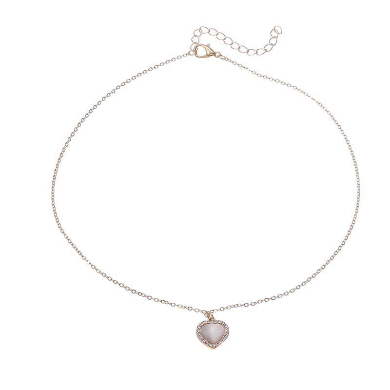 韩式ins风时尚气质仿猫眼爱心吊坠项链 女2023年新款锁骨