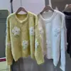 Suéter de Punto Holgado con Cuello Redondo y Flor Tridimensional Estilo Coreano para Mujer, Nuevo Estilo Otoño e Invierno, Prendas de Punto Pullover Elegantes y Versátiles