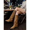 Botas de Pierna de Pantalón Puntiagudas que Aumentan la Altura para Mujer 2026 Nuevo Estilo Botas Largas Blancas Hasta la Rodilla Tacón de Cuña Botas de Montar Hebilla