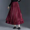 Falda de terciopelo dorado de doble uso línea A para mujer 2026 Otoño/Invierno Nueva Cintura Alta Cubre Caderas Falda Plisada Suelta Casual Grande