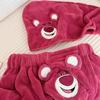 Toalha de urso morango toalha de banho conjunto de duas peças infantil desenho animado fofo velo coral touca para secar cabelo traje de banho atacado