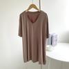 Camiseta modal de verano para mujer, holgada, informal, de manga corta, con escote en V dividido, talla grande